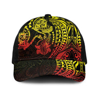 Hawaiian Manta Ray and Hammerhead Shark Tribal Tattoo Baseball Net Cap with Polynesian Tribal Pattern Reggae Style