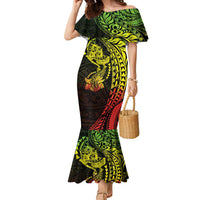 Hawaiian Manta Ray and Hammerhead Shark Tribal Tattoo Family Matching Mermaid Dress and Hawaiian Shirt with Polynesian Tribal Pattern Reggae Style LT03 Mom's Dress Multicolor - Polynesian Pride
