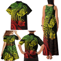 Hawaiian Manta Ray and Hammerhead Shark Tribal Tattoo Family Matching Tank Maxi Dress and Hawaiian Shirt with Polynesian Tribal Pattern Reggae Style LT03 - Polynesian Pride