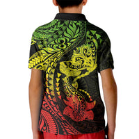 Hawaiian Manta Ray and Hammerhead Shark Tribal Tattoo Kid Polo Shirt with Polynesian Tribal Pattern Reggae Style LT03 - Polynesian Pride