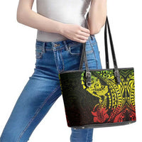 Hawaiian Manta Ray and Hammerhead Shark Tribal Tattoo Leather Tote Bag with Polynesian Tribal Pattern Reggae Style