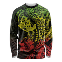 Hawaiian Manta Ray and Hammerhead Shark Tribal Tattoo Long Sleeve Shirt with Polynesian Tribal Pattern Reggae Style LT03 Unisex Multicolor - Polynesian Pride