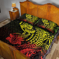 Hawaiian Manta Ray and Hammerhead Shark Tribal Tattoo Quilt Bed Set with Polynesian Tribal Pattern Reggae Style