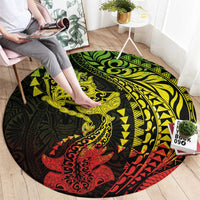Hawaiian Manta Ray and Hammerhead Shark Tribal Tattoo Round Carpet with Polynesian Tribal Pattern Reggae Style