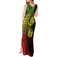 Hawaiian Manta Ray and Hammerhead Shark Tribal Tattoo Tank Maxi Dress with Polynesian Tribal Pattern Reggae Style LT03 - Polynesian Pride