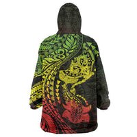 Hawaiian Manta Ray and Hammerhead Shark Tribal Tattoo Wearable Blanket Hoodie with Polynesian Tribal Pattern Reggae Style LT03 - Polynesian Pride