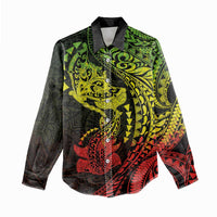 Hawaiian Manta Ray and Hammerhead Shark Tribal Tattoo Women Casual Shirt with Polynesian Tribal Pattern Reggae Style LT03 - Polynesian Pride