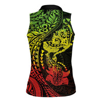 Hawaiian Manta Ray and Hammerhead Shark Tribal Tattoo Women Sleeveless Polo Shirt with Polynesian Tribal Pattern Reggae Style LT03 - Polynesian Pride