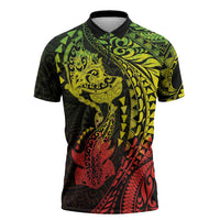 Hawaiian Manta Ray and Hammerhead Shark Tribal Tattoo Zipper Polo Shirt with Polynesian Tribal Pattern Reggae Style LT03 Multicolor - Polynesian Pride