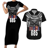 Super Samoa-Six Eight Five to The World Couples Matching Short Sleeve Bodycon Dress and Hawaiian Shirt Traditional Samoan Tattoo Black Color LT03 Black - Polynesian Pride