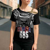Super Samoa-Six Eight Five to The World Cross Shoulder Shirt Traditional Samoan Tattoo Black Color