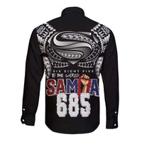 Super Samoa-Six Eight Five to The World Long Sleeve Button Shirt Traditional Samoan Tattoo Black Color