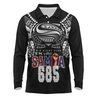 Super Samoa-Six Eight Five to The World Long Sleeve Polo Shirt Traditional Samoan Tattoo Black Color LT03 Black - Polynesian Pride