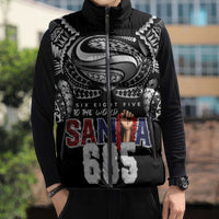 Super Samoa-Six Eight Five to The World Sleeveless Puffer Jacket Traditional Samoan Tattoo Black Color
