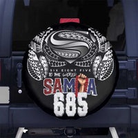 Super Samoa-Six Eight Five to The World Spare Tire Cover Traditional Samoan Tattoo Black Color LT03 No hole Black - Polynesian Pride