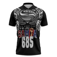 Super Samoa-Six Eight Five to The World Zipper Polo Shirt Traditional Samoan Tattoo Black Color LT03 Black - Polynesian Pride