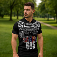 Super Samoa-Six Eight Five to The World Zipper Polo Shirt Traditional Samoan Tattoo Black Color LT03 - Polynesian Pride