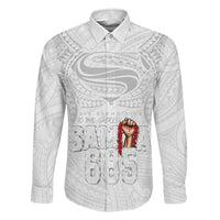 Super Samoa-Six Eight Five to The World Family Matching Off Shoulder Short Dress and Hawaiian Shirt Traditional Samoan Tattoo All White LT03 Dad's Shirt - Long Sleeve White - Polynesian Pride