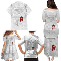 Super Samoa-Six Eight Five to The World Family Matching Puletasi and Hawaiian Shirt Traditional Samoan Tattoo All White LT03 - Polynesian Pride