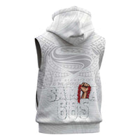 Super Samoa-Six Eight Five to The World Sleeveless Hoodie Traditional Samoan Tattoo All White