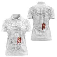 Super Samoa-Six Eight Five to The World Women Polo Shirt Traditional Samoan Tattoo All White LT03 - Polynesian Pride