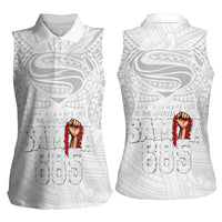 Super Samoa-Six Eight Five to The World Women Sleeveless Polo Shirt Traditional Samoan Tattoo All White LT03 - Polynesian Pride
