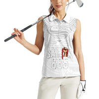 Super Samoa-Six Eight Five to The World Women Sleeveless Polo Shirt Traditional Samoan Tattoo All White LT03 - Polynesian Pride