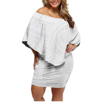 Lotu Tamaiti Samoan Art Tattoo Siapo Pattern Family Matching Off Shoulder Short Dress and Hawaiian Shirt LT03 Mom's Dress White - Polynesian Pride