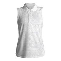Lotu Tamaiti Samoan Art Tattoo Siapo Pattern Women Sleeveless Polo Shirt LT03 Female White - Polynesian Pride