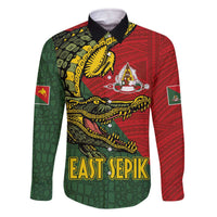 Sepik River Crocodile & Arts Festival Melanesian Pattern Family Matching Off The Shoulder Long Sleeve Dress and Hawaiian Shirt LT03 Dad's Shirt - Long Sleeve Red - Polynesian Pride