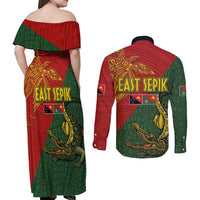 Sepik River Crocodile & Arts Festival Couples Matching Off Shoulder Maxi Dress and Long Sleeve Button Shirt Bird-of-paradise Melanesian Tattoo LT03 - Polynesian Pride