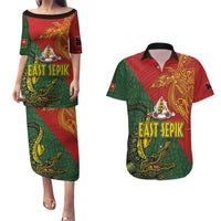 Sepik River Crocodile & Arts Festival Couples Matching Puletasi and Hawaiian Shirt Bird-of-paradise Melanesian Tattoo LT03 Red - Polynesian Pride