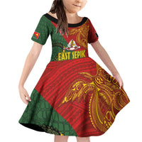 Sepik River Crocodile & Arts Festival Family Matching Off Shoulder Short Dress and Hawaiian Shirt Bird-of-paradise Melanesian Tattoo LT03 Daughter's Dress Red - Polynesian Pride