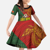 Sepik River Crocodile & Arts Festival Kid Short Sleeve Dress Bird-of-paradise Melanesian Tattoo LT03 KID Red - Polynesian Pride