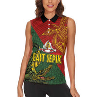 Sepik River Crocodile & Arts Festival Women Sleeveless Polo Shirt Bird-of-paradise Melanesian Tattoo LT03 - Polynesian Pride