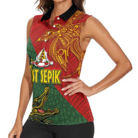 Sepik River Crocodile & Arts Festival Women Sleeveless Polo Shirt Bird-of-paradise Melanesian Tattoo LT03 - Polynesian Pride