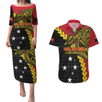 Papua New Guinea Independence Day Couples Matching Puletasi and Hawaiian Shirt Bird-of-paradise Melanesian Tattoo LT03 Red - Polynesian Pride