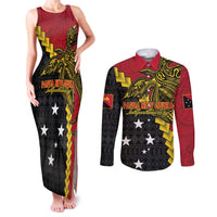 Papua New Guinea Independence Day Couples Matching Tank Maxi Dress and Long Sleeve Button Shirt Bird-of-paradise Melanesian Tattoo LT03 Red - Polynesian Pride