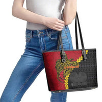 Papua New Guinea Independence Day Leather Tote Bag Bird-of-paradise Melanesian Tattoo LT03 - Polynesian Pride