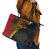 Papua New Guinea Independence Day Leather Tote Bag Bird-of-paradise Melanesian Tattoo LT03 - Polynesian Pride