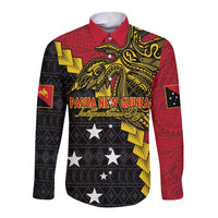 Papua New Guinea Independence Day Long Sleeve Button Shirt Bird-of-paradise Melanesian Tattoo LT03 Unisex Red - Polynesian Pride