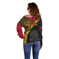 Papua New Guinea Independence Day Off Shoulder Sweater Bird-of-paradise Melanesian Tattoo LT03 - Polynesian Pride