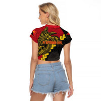 Papua New Guinea Independence Day Raglan Cropped T Shirt Bird-of-paradise Melanesian Tattoo LT03 - Polynesian Pride