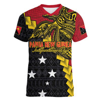Papua New Guinea Independence Day Women V-Neck T-Shirt Bird-of-paradise Melanesian Tattoo LT03 Female Red - Polynesian Pride