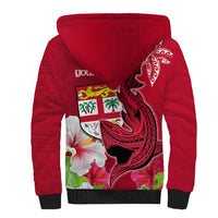 Custom Polynesian Fiji Sherpa Hoodie Shark and Hibiscus Tapa Pattern Red Version LT03 - Polynesian Pride