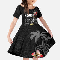 Hawaiian Halloween Skeleton Surfing Family Matching Puletasi and Hawaiian Shirt Polynesian Tribal Tattoo and Hawaiian Pattern LT03 Daughter's Dress Black - Polynesian Pride