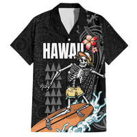 Hawaiian Halloween Skeleton Surfing Family Matching Puletasi and Hawaiian Shirt Polynesian Tribal Tattoo and Hawaiian Pattern LT03 Dad's Shirt - Short Sleeve Black - Polynesian Pride