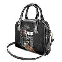 Hawaiian Halloween Skeleton Surfing Shoulder Handbag Polynesian Tribal Tattoo and Hawaiian Pattern