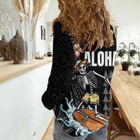 Hawaiian Halloween Skeleton Surfing Women Casual Shirt Polynesian Tribal Tattoo and Hawaiian Pattern LT03 - Polynesian Pride