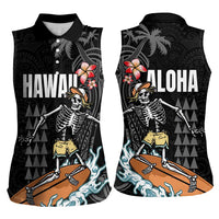 Hawaiian Halloween Skeleton Surfing Women Sleeveless Polo Shirt Polynesian Tribal Tattoo and Hawaiian Pattern LT03 - Polynesian Pride